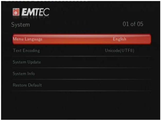EMTEC LECTEUR MULTIMDIA N200 - Modifier les paramètres système - 1