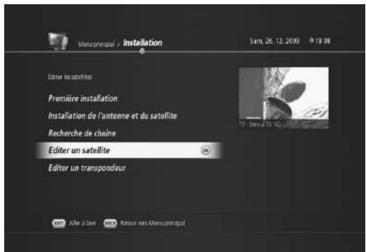 HUMAX TN-5000HD - Modification de satellites (MENU > Installation > Modifier satellite) - 1