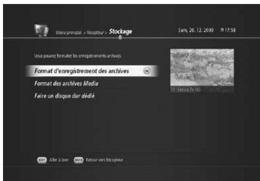 HUMAX TN-5000HD - Créer un disque dur externe dédié (MENU > Installation récepteur > Stockage) - 1