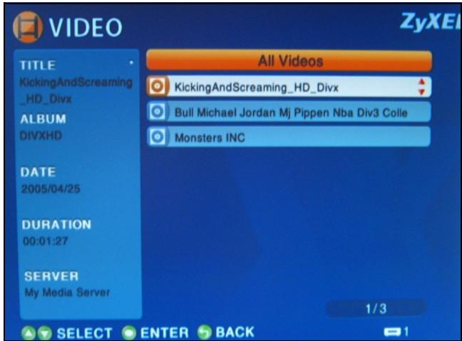 ZYXEL DMA-1000 - Exemple de lecture de fichiers video - 2