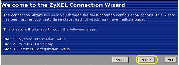 ZYXEL NBG-417N - Hagablick en Next (Siguiente) para proceder con el Connection Wizard (Asistente para la connexion). - 1
