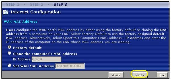 ZYXEL NBG-417N - Définisse l'adresse MAC WAN - 1