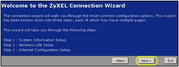 ZYXEL NBG-417N - Cliquez sur Next (Suivant) pour continuer avec l'assistant de connexion. - 1