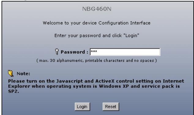 ZYXEL NBG-460N - Accessing the Web Configurator - 1