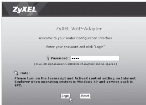 ZYXEL P-2302HWL-DECT-USB - Zugriff auf die Konfigurationsseiten des VoIP-Adapters - 2