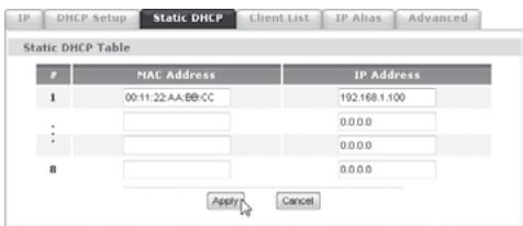 ZYXEL P-2302HWL-DECT-USB - Static DHCP – adresse IP statique - 1