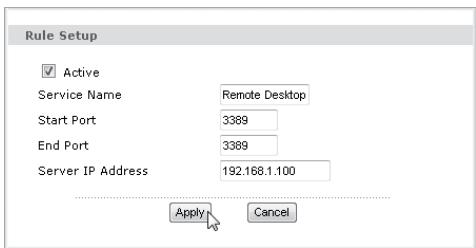 ZYXEL P-2302HWL-DECT-USB - Active Name Start Port End Port Server IP Address Modify - 1