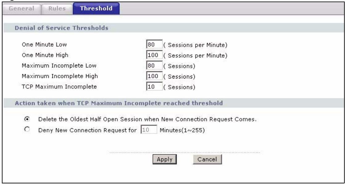 ZYXEL P-2602H-D1A - Configuring Firewall Thresholds - 1