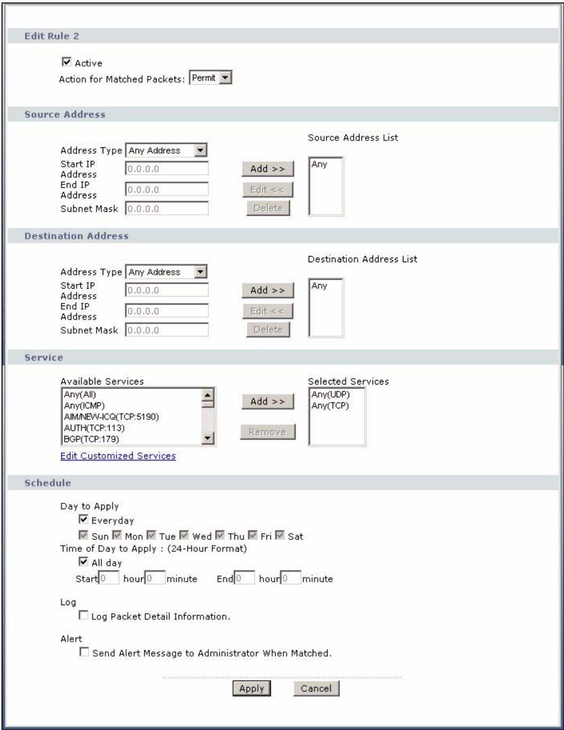 ZYXEL P-2602H-D1A - Configuring Firewall Rules - 1
