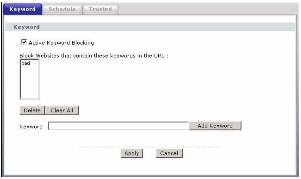 ZYXEL P-2602H-D1A - Configuring Keyword Blocking - 1