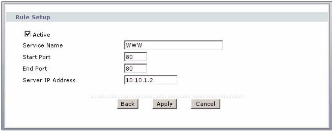 ZYXEL P-2602H-D1A - Port Forwarding Rule Edit - 1