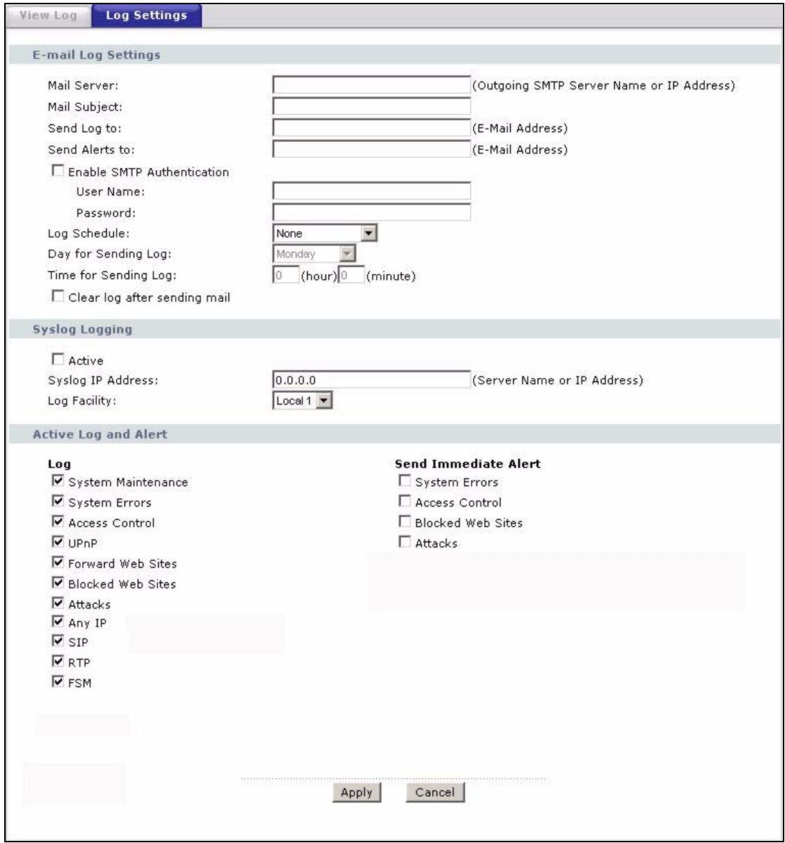 ZYXEL P-2602H-D1A - Configuring Log Settings - 1