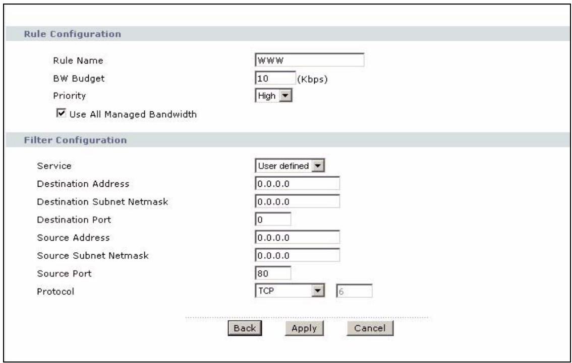 ZYXEL P-2602H-D1A - Rule Configuration - 1