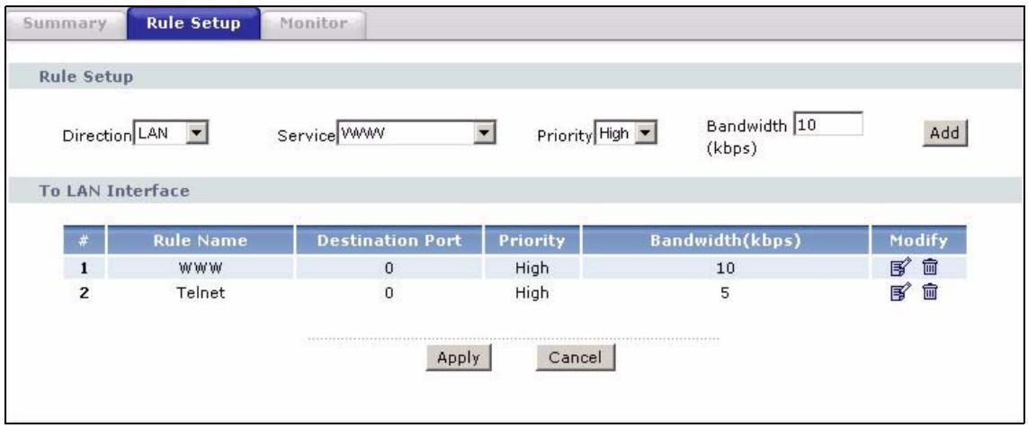 ZYXEL P-2602H-D1A - Bandwidth Management Rule Setup - 1
