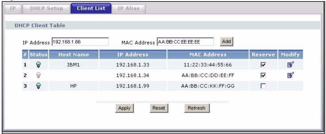 ZYXEL P-2602H-D1A - LAN Client List - 1