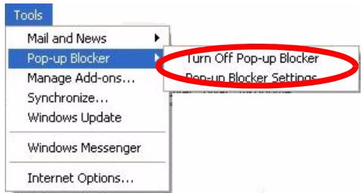 ZYXEL P-2602H-D1A - Disable pop-up Blockers - 1