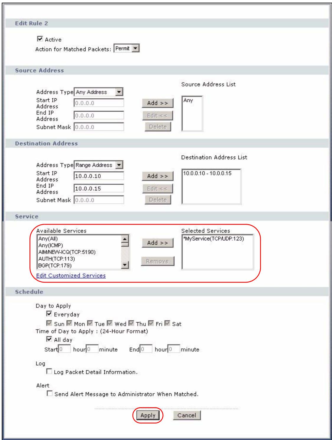 ZYXEL P-2602H-D1A - Example Firewall Rule - 4
