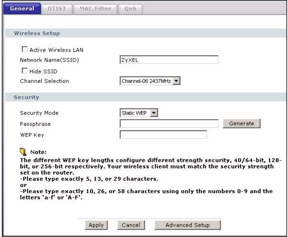 ZYXEL P-2602H-D1A - WEP Encryption Screen - 1