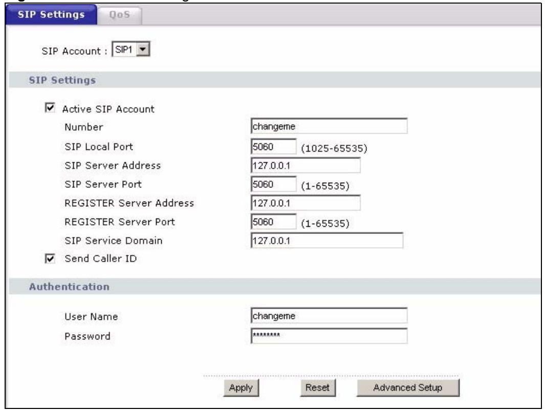 ZYXEL P-2602H-D1A - SIP Settings Screen - 1