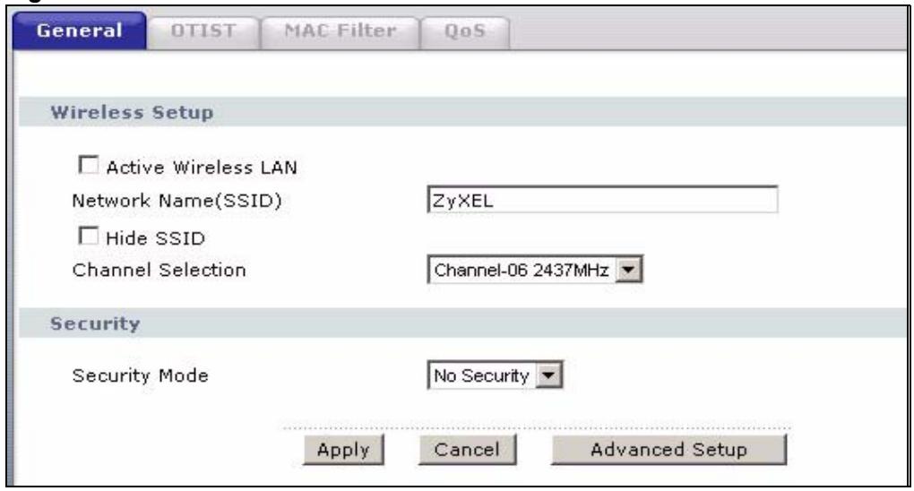 ZYXEL P-2602H-D1A - General WLAN Screen - 1