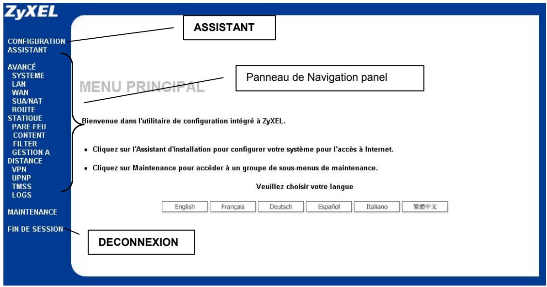 ZYXEL P-334 - Etape 4. Vous devez maintenant l'écran MAIN MENU du configurateur WEB. - 1