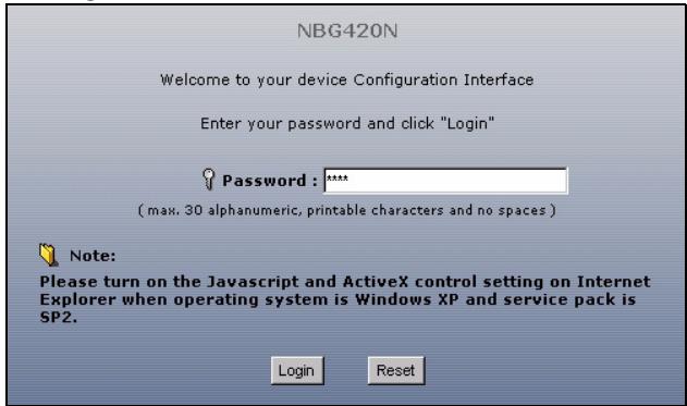 ZYXEL NBG-420N - Accessing the Web Configurator - 1