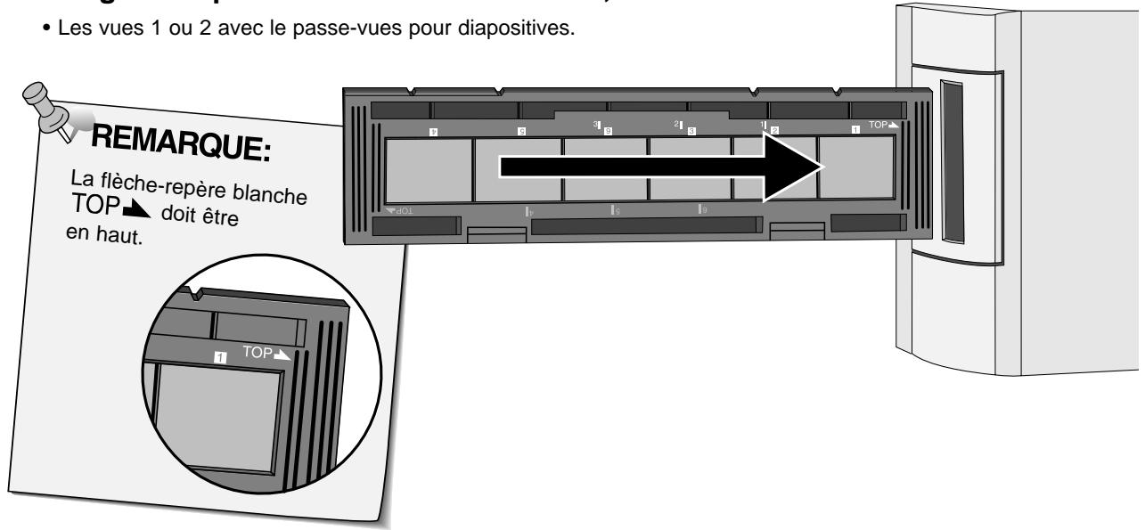 MINOLTA DIMAGE SCAN DUAL - Engager le passe-vues pour négatifs dans la fente du logement pour scannériser les vues 1, 2 ou 3. - 1