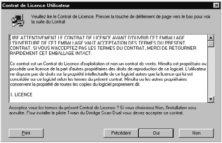 MINOLTA DIMAGE SCAN DUAL - L'agrément de licence apparaît. - 1