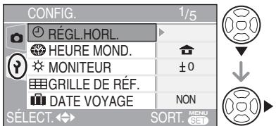 LEICA D-LUX 3 - Appuyez sur ↓ pour sélectionner l'icone [CONFIG.] [ ] du menu, puis appuyez sur ▷. - 1