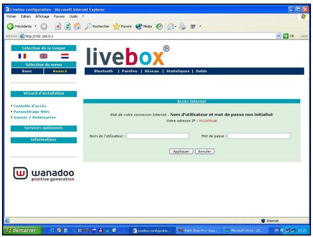 ORANGE LIVEBOX SAGEM F@AST 3202 - Rubrique "Avancé" - 1