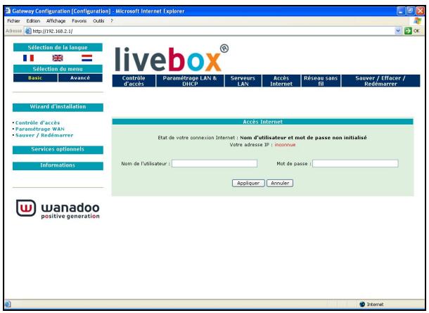 ORANGE LIVEBOX SAGEM F@AST 3202 - Le navigateur Web de votre ordinateur affiche l'écran de bienvenue du SAGEM F@st™ 3202 par l'adresse IP par défaut spécifique à l'interface USB : http://192.168.2.1 - 1