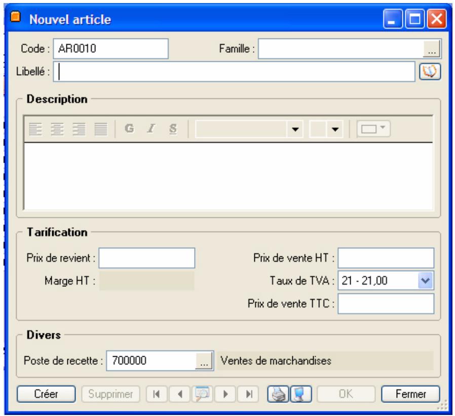 CIEL DEVIS FACTURES 5 - Créer un article - 2