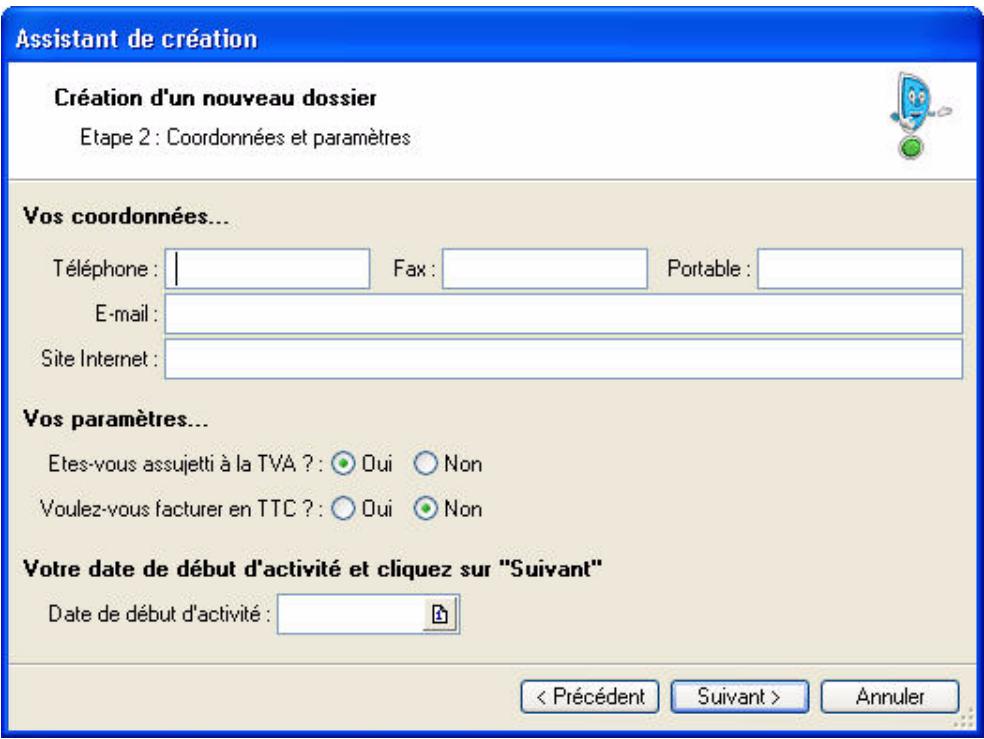 CIEL DEVIS FACTURES 5 - Deuxième étape : coordonnées et paramètres - 1