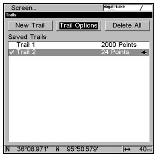 EAGLE SEACHARTER 480DF - Appuyez sur MENU|MENU|↓ jusqu'à MY TRAILS (TRACES) | ENT. - 2
