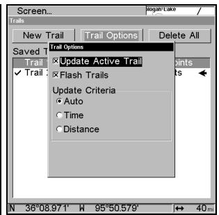 EAGLE SEACHARTER 480DF - Appuyez sur MENU|MENU|↓ jusqu'à MY TRAILS (TRACES) | ENT. - 3