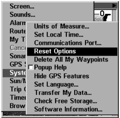 EAGLE SEACHARTER 480DF - Réinitialisation des Options - 1