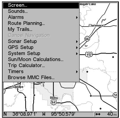 EAGLE SEACHARTER 480DF - Une fois dans le menu Screen (Ecran): - 1