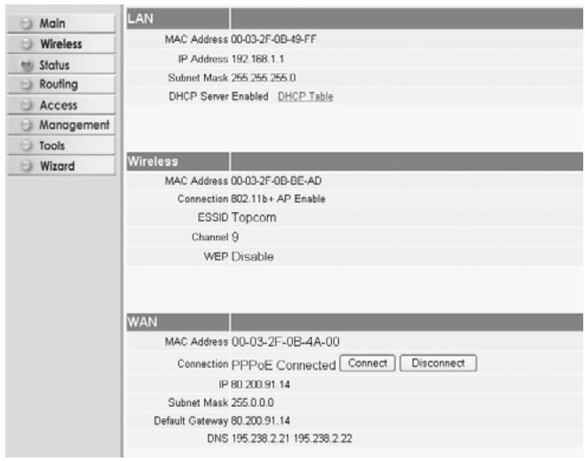 TOPCOM SKYR@CER WBR 254G - CONNECTION STATUS - 1