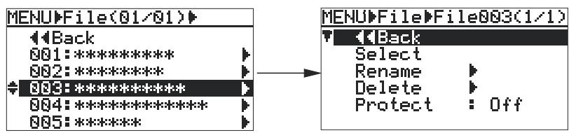 FOSTEX FR2 - 2) Sélectionnez le fichier audio désiré avec la molette [MENU], puis validez par [ENTER]. - 1
