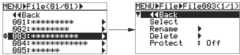 FOSTEX FR2 - 2) Sélectionnez le fichier audio désiré avec la molette [MENU], puis validez par [ENTER]. - 1