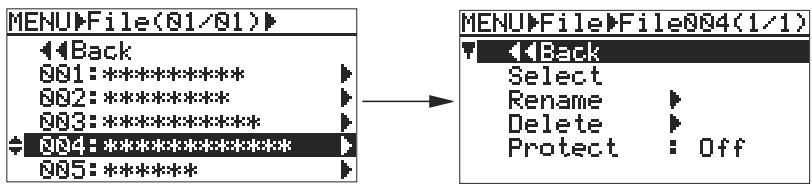 FOSTEX FR2 - 2) Sélectionnez le fichier audio désiré avec la molette [MENU], puis validez par [ENTER]. - 1