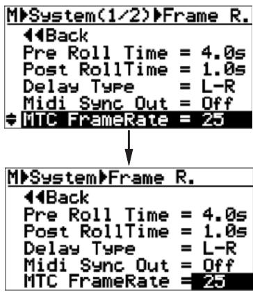 FOSTEX MR-8 HD CD - 4) Sélectionnez"MTC" en tournant la molette [MENU/ENTER], puis appuyez sur la molette [MENU/ENTER]. - 1