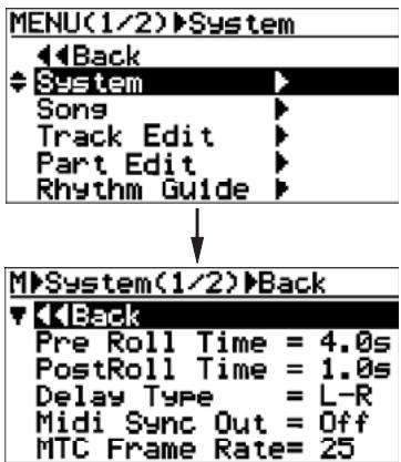 FOSTEX MR-8 HD CD - 2) Tournez la molette [MENU/ENTER] pour selectionner "System>”, puis appuyez sur la molette [MENU/ENTER]. - 1