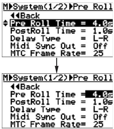 FOSTEX MR-8 HDCD - 3) Tournez la molette [menu/enter] pour sélectionner "pre roll time", puis appuyez sur la molette [menu/enter]. - 1