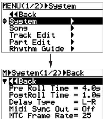 FOSTEX MR-8 HDCD - 2) Tournez la molette [menu/enter] pour sélectionner "system>", puis appuyez sur la molette [menu/enter]. - 1