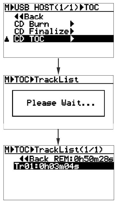 FOSTEX MR-8 MK2 - 1) Sélectionnez "CDTOC>" avec la molette de JOG, puis validez par [MENU/ENTER]. - 1