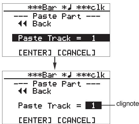 FOSTEX MR-8 MK2 - 2) Sélectionnez "Paste Track =*" avec la molette de JOG, puis validez par [MENU/ENTER]. - 1