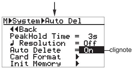 FOSTEX MR-8 MK2 - 3) Sélectionnez "Auto Delete" (seconde page), puis validez par [MENU/ENTER]. - 2
