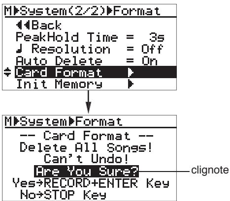 FOSTEX MR-8 MK2 - 3) Sélectionnez "Card Format" (deuxieme page) avec la molette de JOG, puis validez en appuyant sur la touche [MENU/ENTER]. - 1