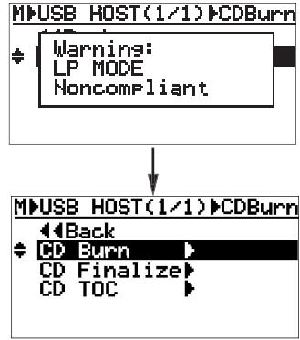 FOSTEX MR-8 MK2 - Sélectionnez "CD Burn>" avec la molette de JOG, puis validez par [MENU/ENTER]. - 3